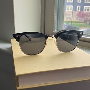 Classic Clubmaster-Style Sunglasses — Black Frame, black Lenses